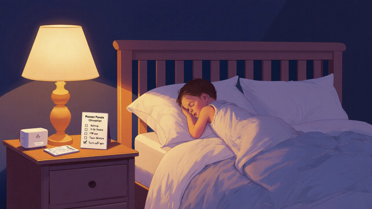Nighttime bedroom showing baby in Owlet sock, base station placed 3 ft away, safety checklist.