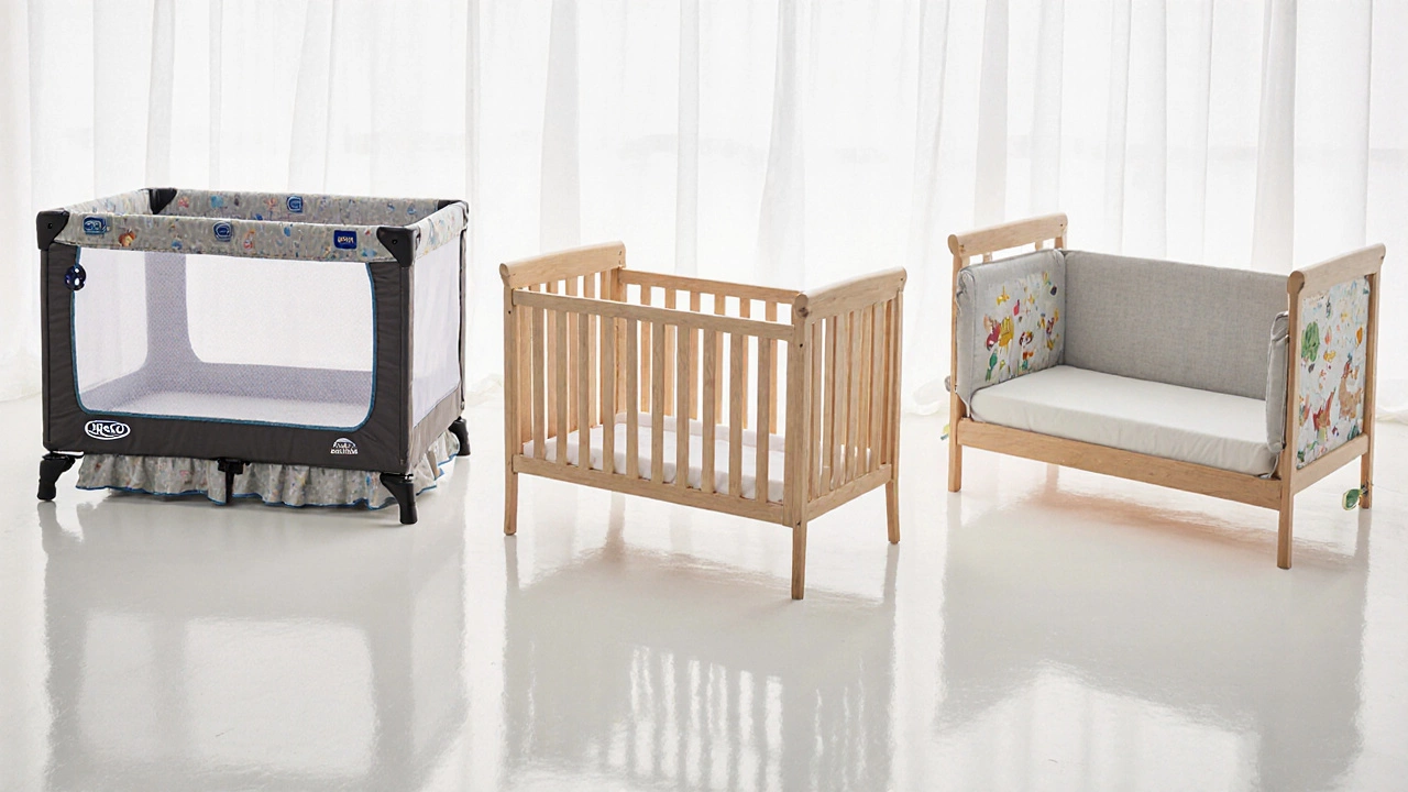 Three safe toddler beds displayed side by side, highlighting low height, secure rails, and standard mattress fit.