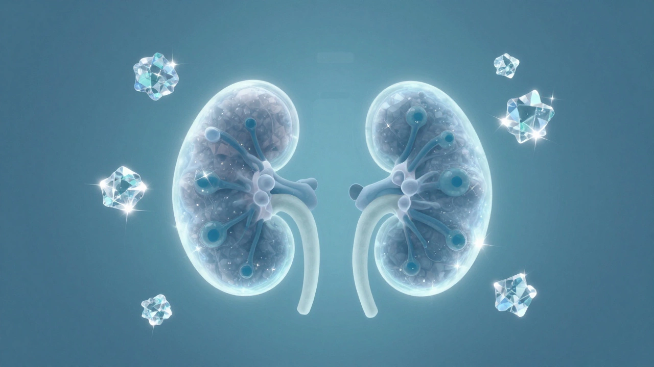 Conceptual illustration of a baby's kidney and sodium crystals