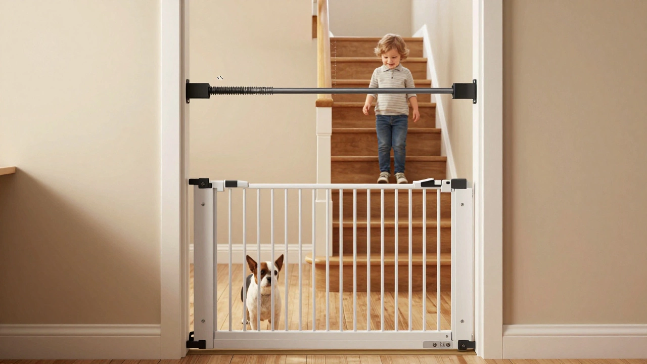 Illustration comparing pressure-mounted and hardware-mounted gate installations