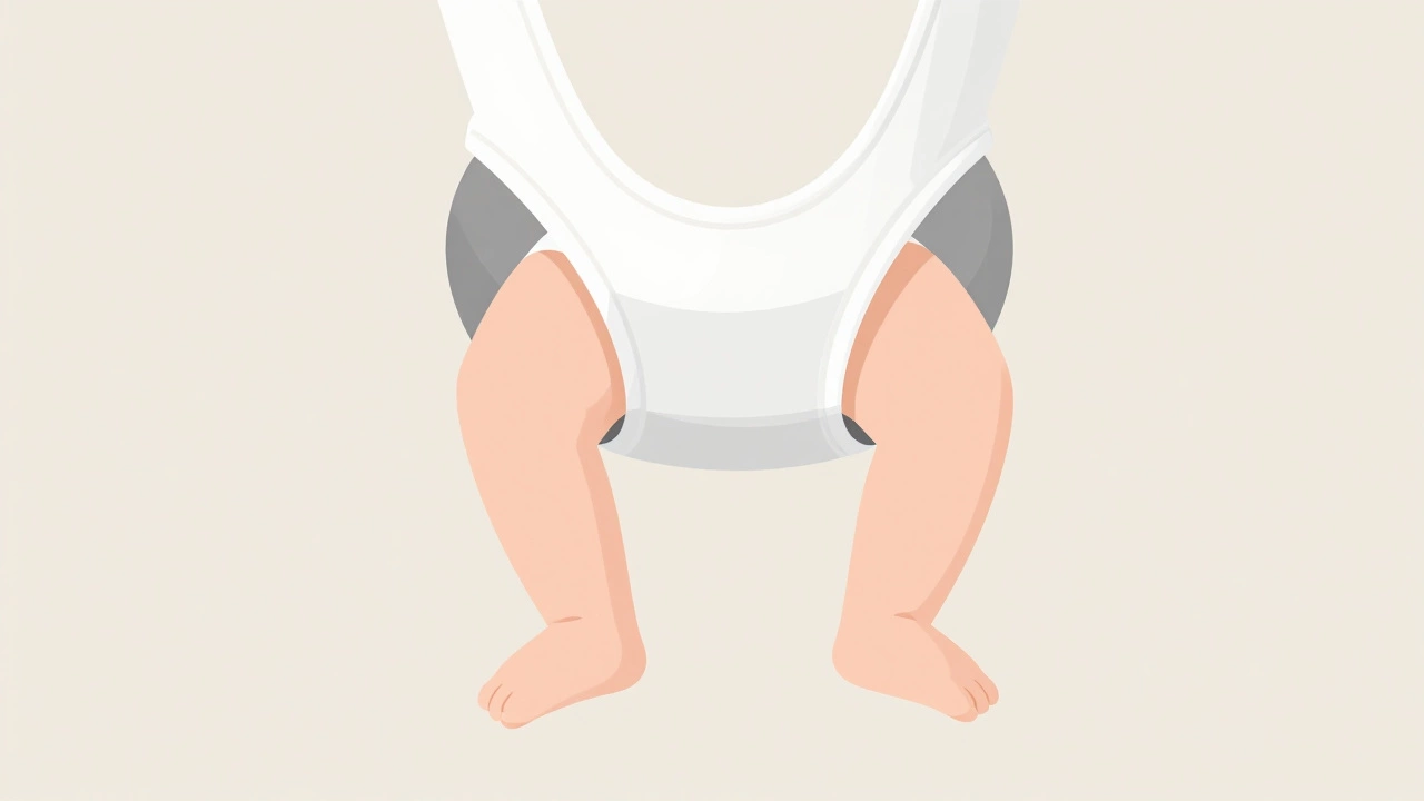Illustration of baby in M-position hip healthy carry