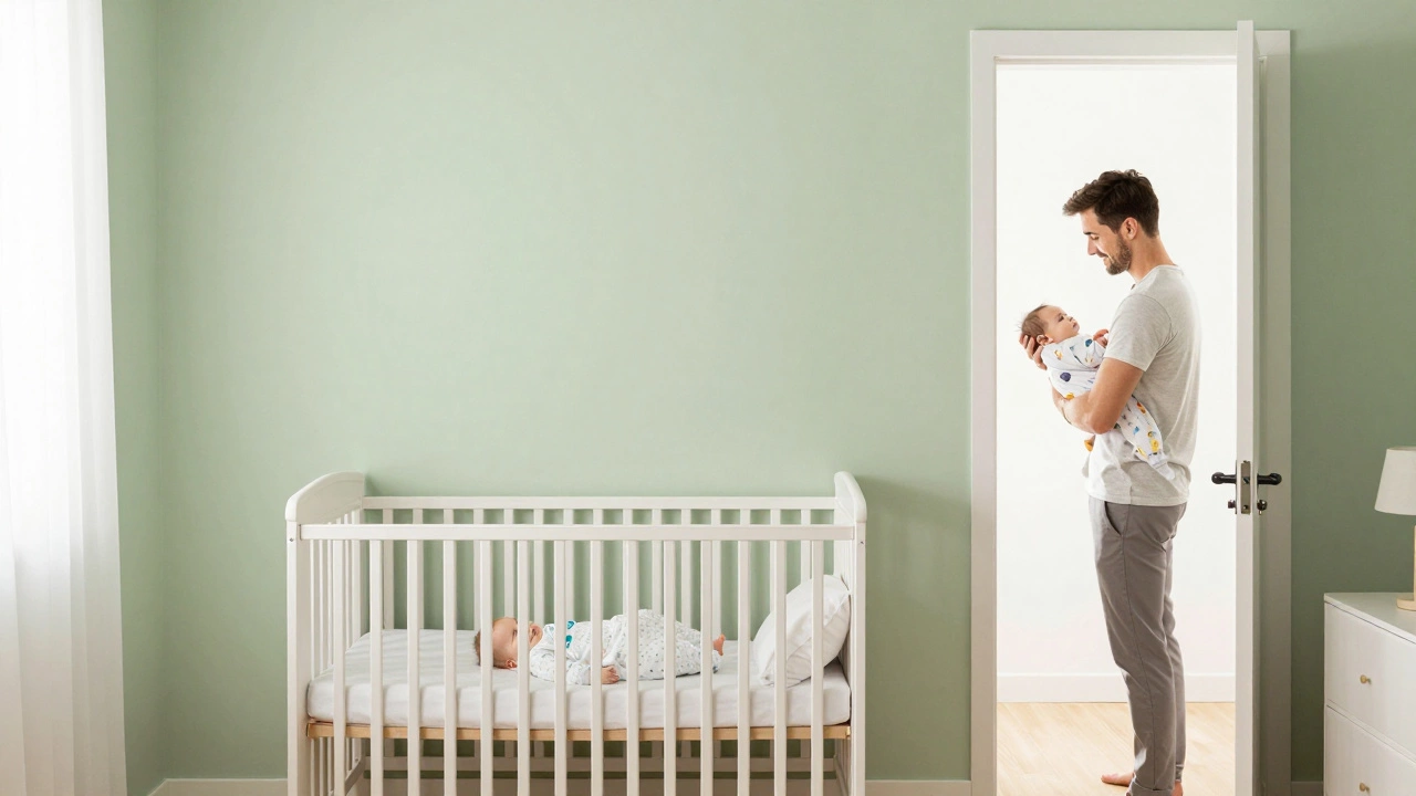 Safe nursery with crib placed against interior wall away from hazards