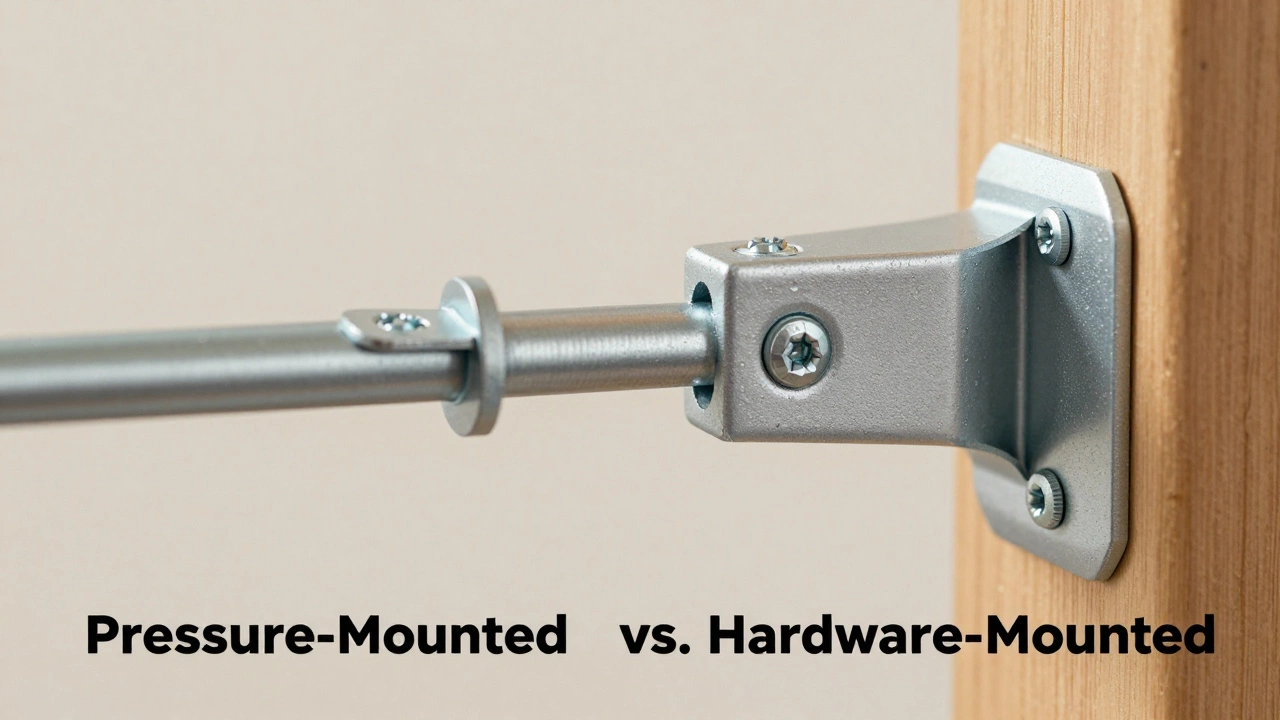 Close-up comparison of pressure vs hardware mounted gate brackets