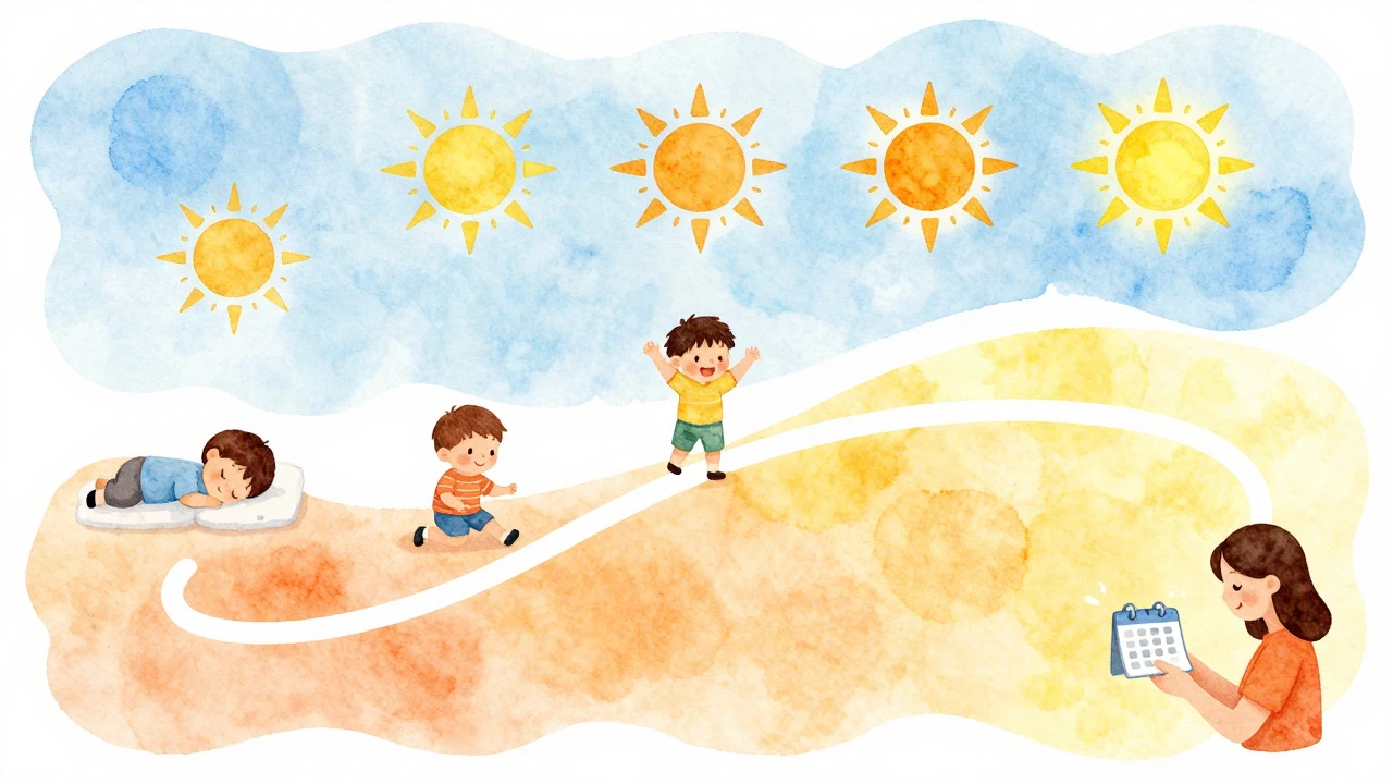 Watercolor illustration of a path showing gradual increase in nursery days