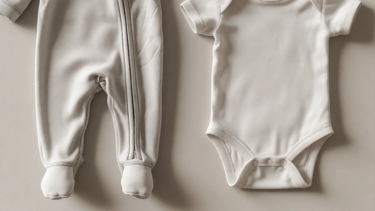 Side-by-side comparison of a zippered sleeper and a short-sleeve onesie